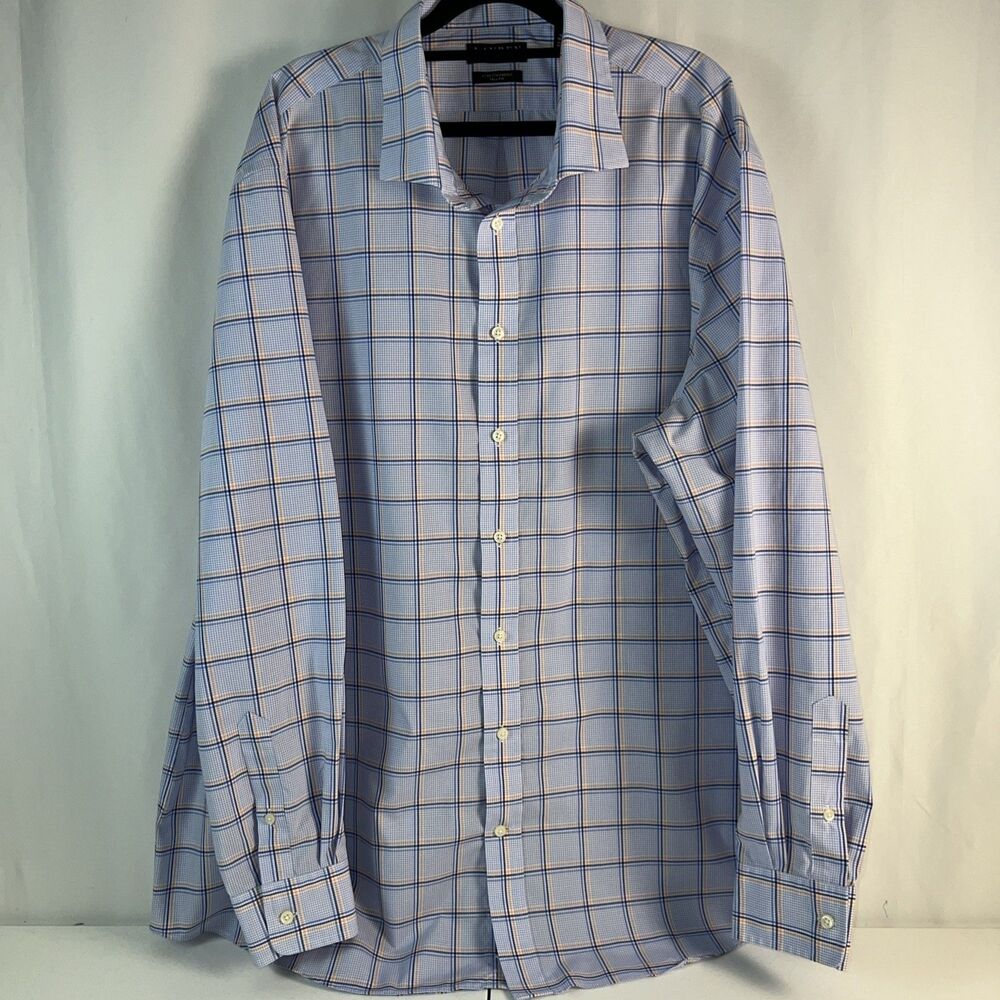 LAUREN RALPH LAUREN Dress Shirt Mens 18.5 36/37 Tall Fit Blue/Peach/White
